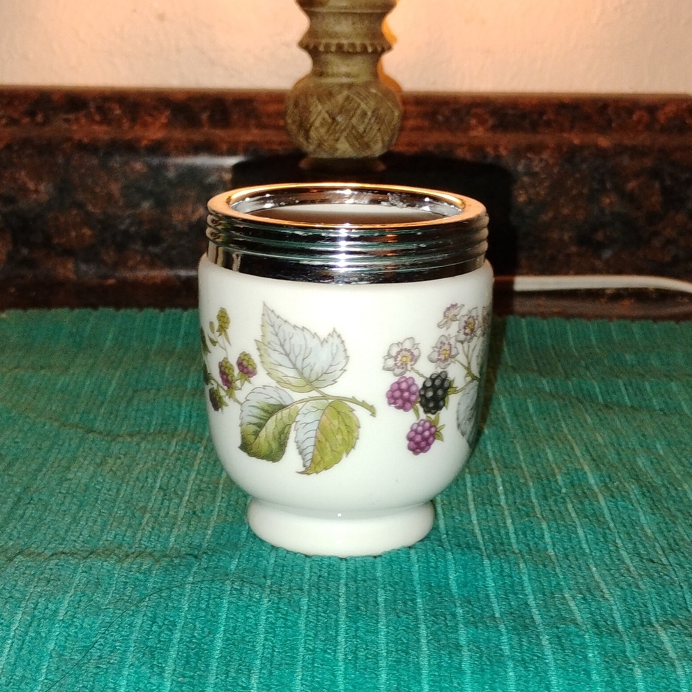 Floral Ceramic Egg Cup with Silver Rim